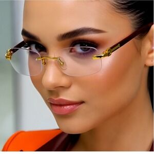 Women CLASSY Style Wood Buff Retro 90s Hip Hop Rapper Luxury Clear Sunglasses